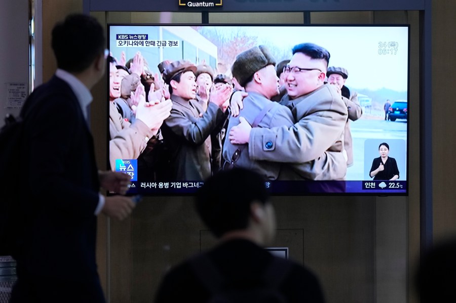 A TV screen shows a report of North Korea's rocket launch with file image of North Korean leader Kim Jong Un during a news program at the Seoul Railway Station in Seoul, South Korea, Thursday, Aug. 24, 2023. North Korea said Thursday that its second attempt to launch a spy satellite failed but vowed to make a third attempt in October. (AP Photo/Lee Jin-man)