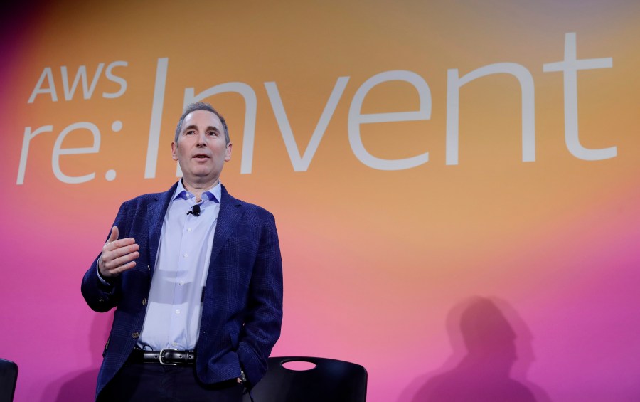 FILE - AWS CEO Andy Jassy speaks in Las Vegas, on Dec. 5, 2019. Amazon employees have been pushing back against the company’s return to office policy for months - and it seems Jassy has had enough. During a pre-recorded internal Q&A session earlier this month, Jassy told employees it was “past the time to disagree and commit” with the policy, which requires corporate employees to be in the office three days a week. (Isaac Brekken/AP Images for NFL, File)