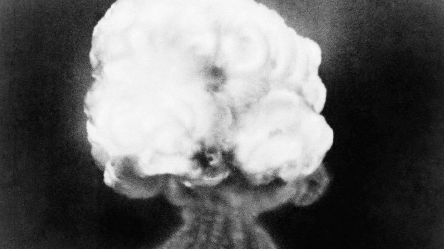 FILE - This July 16, 1945, file photo, shows the mushroom cloud of the first atomic explosion at Trinity Test Site near Alamagordo, N.M. New Mexico Attorney General Raúl Torrez and top prosecutors from several other states and the District of Columbia are uniting in support of efforts to compensate people sickened by exposure to radiation during nuclear weapons testing. (AP Photo/File)