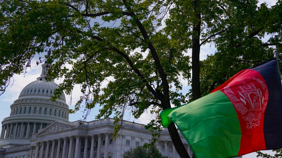 Demonstrators gather in support of the Afghan Adjustment Act to support new Afghan immigrants, at the Capitol in Washington, Monday, Sept. 19, 2022.