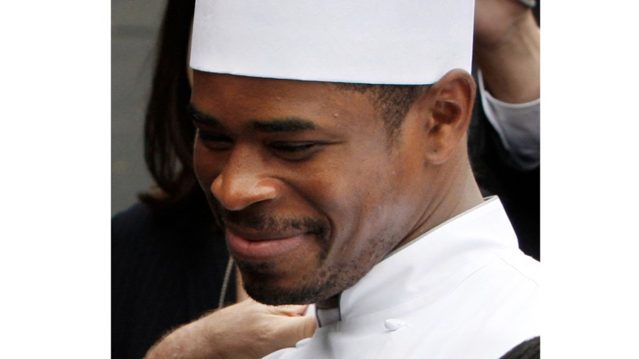 Then-White House chef Tafari Campbell smiles, Nov. 6, 2008, on the South Lawn of the White House in Washington.