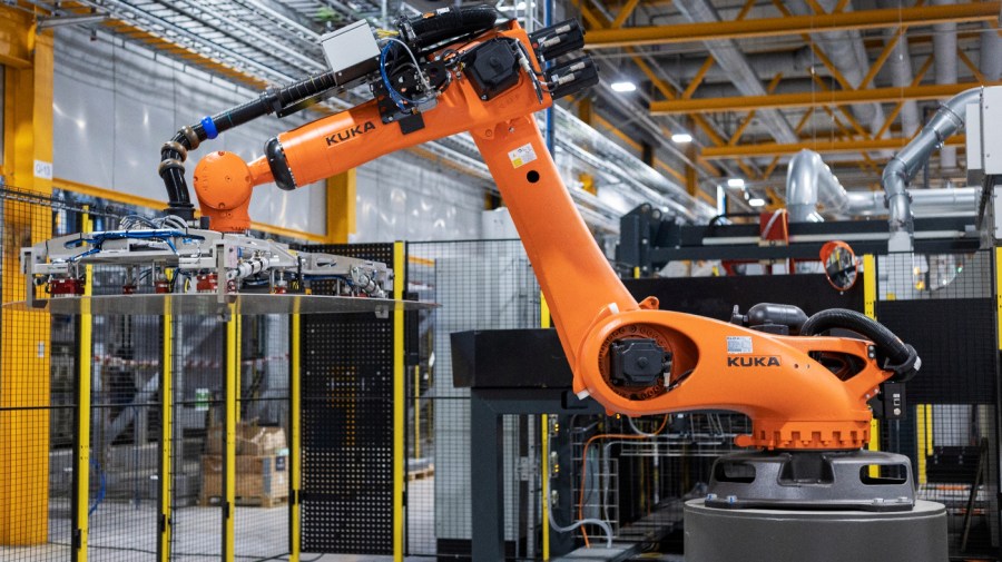 A machine is operated at a facility for the Norwegian company Nel in Heroya, Norway, on April 20, 2023.