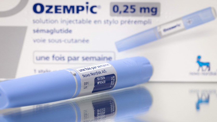 An anti-diabetic medication "Ozempic" (semaglutide) is displayed alongside its packaging.