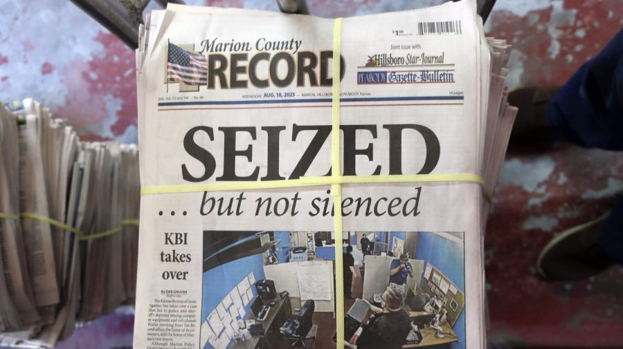 A stack of the Marion County Record is seen.