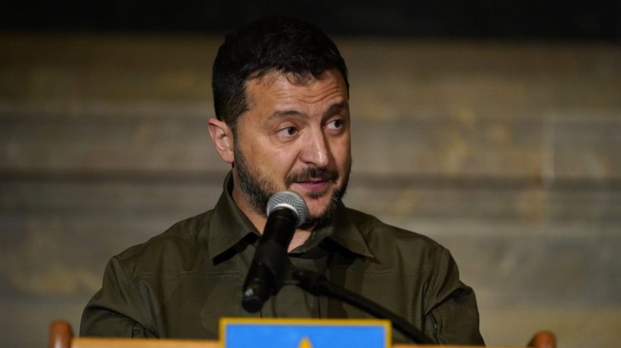 Ukrainian President Volodymyr Zelenskyy speaks at the National Archives building in Washington, Thursday, Sept. 21, 2023.(AP Photo/Stephanie Scarbrough)