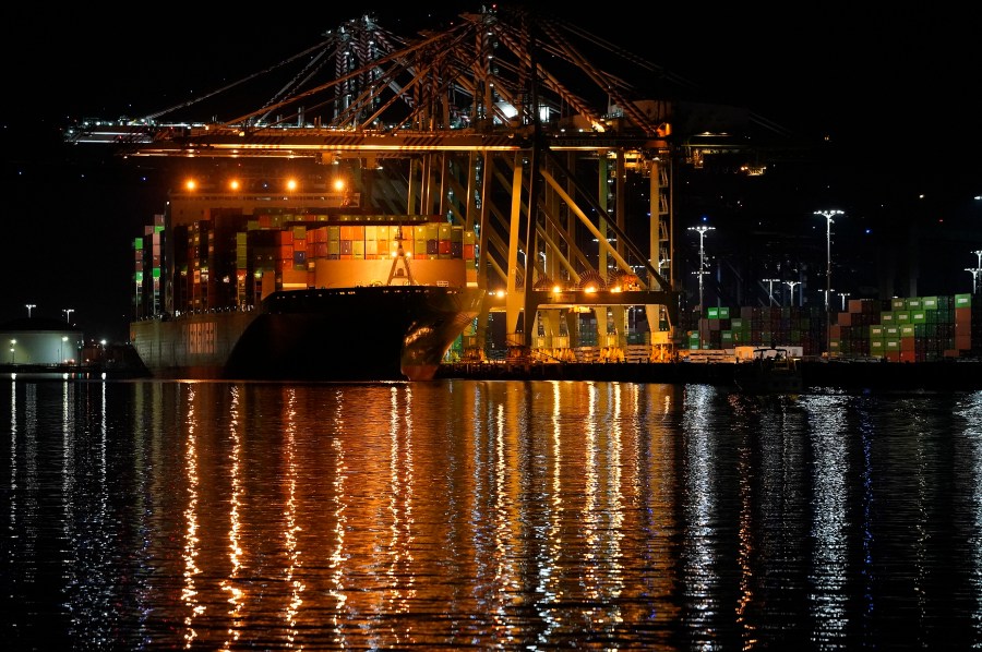 File - The container ship Ever Libra (TW) is moored at the Port of Los Angeles on Nov. 21, 2022. On Thursday, the Commerce Department issues its third and final estimate of how the U.S. economy performed in the second quarter of 2023. (AP Photo/Damian Dovarganes, File)