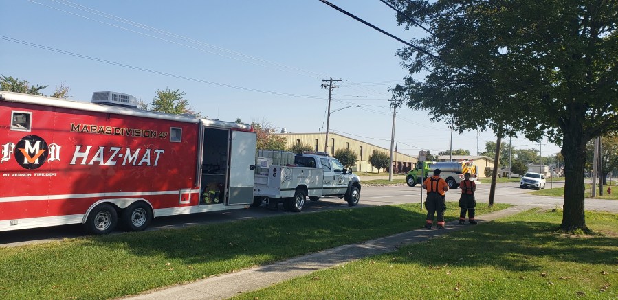 CORRECTS NAME OF MEMBER FROM EFFINGTON TO EFFINGHAM - Emergency responders set up a staging area near Teutopolis High School on Saturday, Sept. 30, 2023, in Teutopolis, Ill. Federal regulators confirmed Saturday that they are reviewing the crash of a semitruck carrying a toxic substance in central Illinois, resulting in “multiple fatalities” and dangerous air conditions that prompted the evacuation of area residents. (Jeff Long/Effingham Daily News via AP)