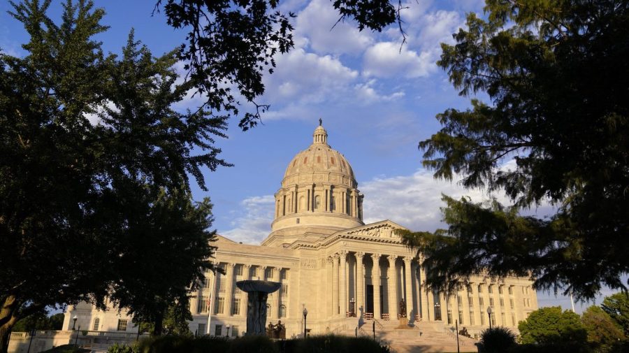 FILE - The Missouri Capitol is seen, Sept. 16, 2022, in Jefferson City, Mo. Republicans in Missouri and Idaho will have to attend caucuses to cast their presidential picks in 2024, after GOP-led legislatures in those states canceled their presidential primaries and then missed a deadline to reinstate them. Presidential caucuses in both states are planned on March 2, 2024. (AP Photo/Jeff Roberson, File)