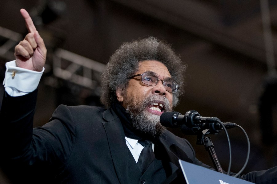 FILE - Harvard Professor Cornel West speaks at a campaign rally for Democratic presidential candidate Sen. Bernie Sanders, I-Vt., at the Whittemore Center Arena at the University of New Hampshire, Feb. 10, 2020, in Durham, N.H. West says he will run for president in 2024 as third-party candidate. (AP Photo/Andrew Harnik, File)