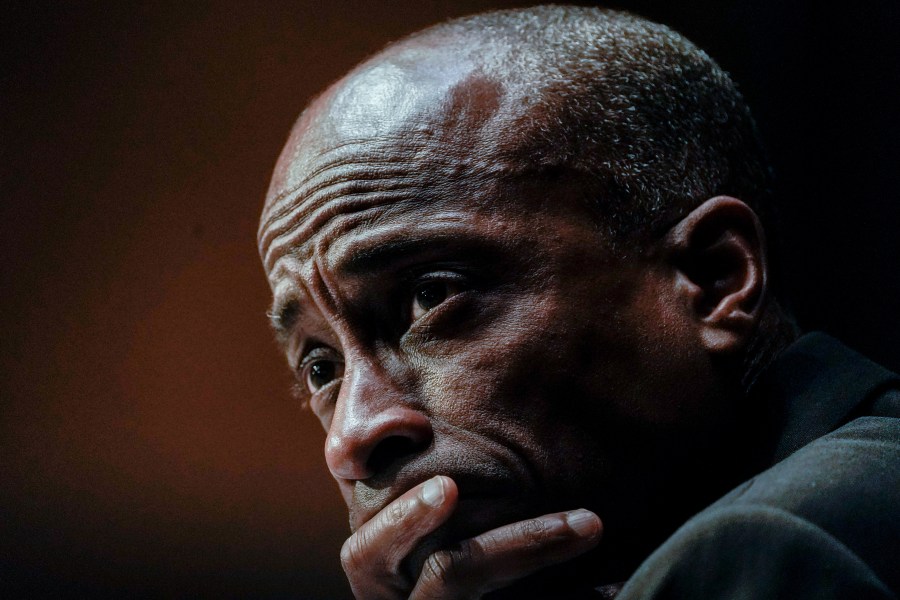 File - Philip Jefferson, then a nominee to the Federal Reserve Board of Governors, testifies during a confirmation hearing on Feb. 3, 2022, in Washington. Two Federal Reserve officials suggested Monday that the central bank may leave interest rates unchanged at its next meeting in three weeks. (Ken Cedeno/Pool via AP, File)