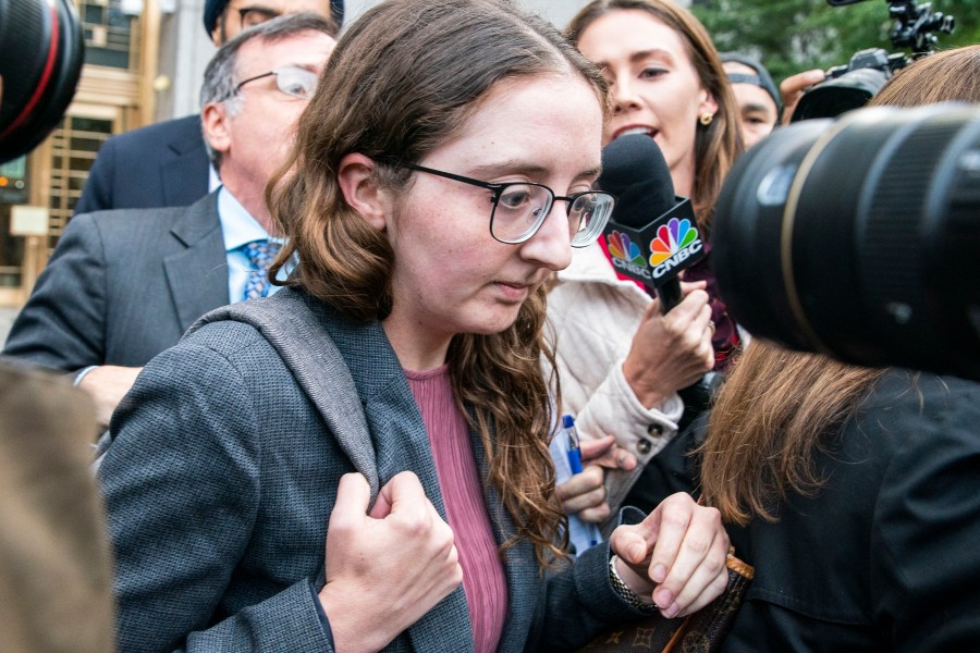 Caroline Ellison former CEO of Alameda Research founded by Sam Bankman-Fried exits the Manhattan federal court after testifying on Tuesday, Oct. 10, 2023, in New York. (AP Photo/Eduardo Munoz Alvarez)