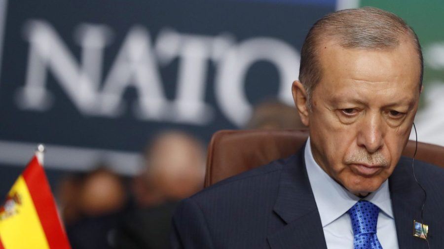 FILE - Turkish President Recep Tayyip Erdogan waits for the start of a round table meeting of the North Atlantic Council during a NATO summit in Vilnius, Lithuania, on July 11, 2023. Turkish President Recep Tayyip Erdogan has submitted a protocol for Sweden’s admission into NATO to Turkey’s parliament for ratification, his office said Monday, Oct. 23, 2023. Erdogan had been delaying ratification of Sweden’s membership, accusing Stockholm of being too soft on Kurdish militants and other groups he considers to be security threats. (AP Photo/Mindaugas Kulbis)