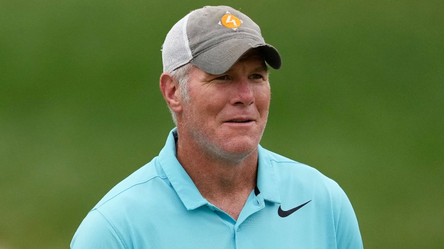 Former NFL player Brett Favre walks up the 14th fairway during the Celebrity Foursome at the second round of the American Family Insurance Championship at University Ridge Golf Club on June 11, 2022 in Madison, Wisconsin.