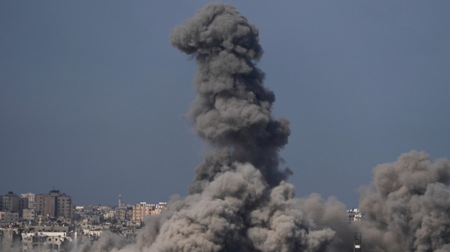 Smoke rises following an Israeli airstrike in the Gaza Strip, as seen from southern Israel, Friday, Oct. 20, 2023.