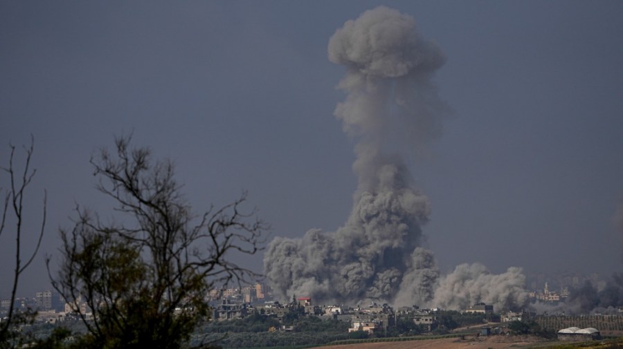 Smoke rises following an Israeli airstrike in the Gaza Strip, as seen from southern Israel, Monday, Oct. 23, 2023.