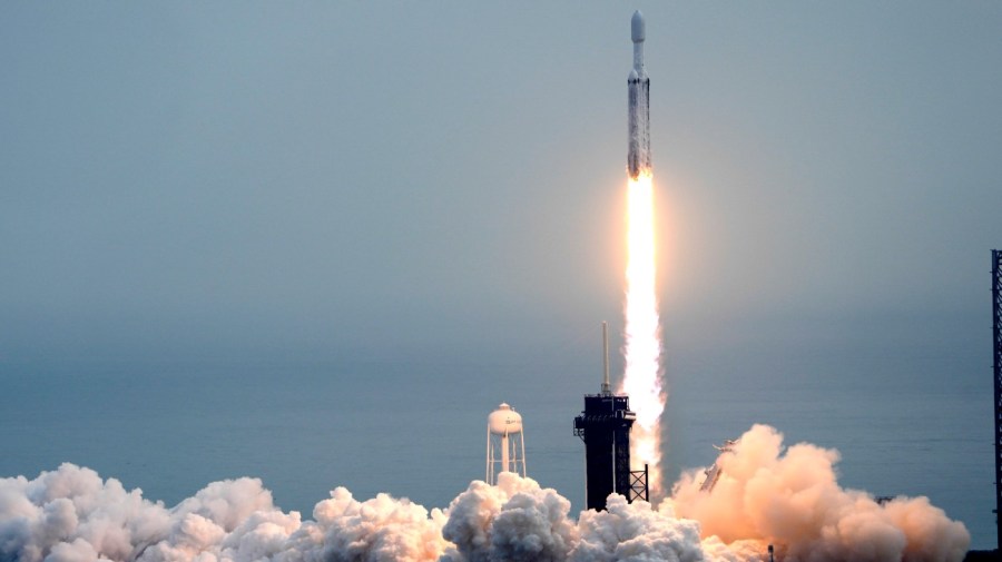 A SpaceX Falcon Heavy rocket lifts off from pad 39A at the Kennedy Space Center in Cape Canaveral, Fla., Friday, Oct. 13, 2023. The spacecraft will travel to the metallic asteroid Psyche, where it will enter orbit in 2029 and be the first spacecraft to explore a metal-rich asteroid. (AP Photo/John Raoux)