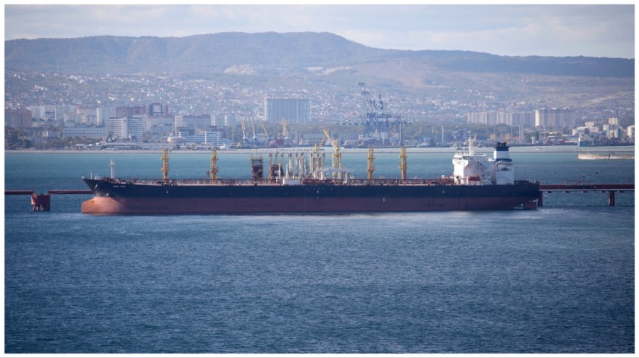 FILE - An oil tanker is moored at the Sheskharis complex, part of Chernomortransneft JSC, a subsidiary of Transneft PJSC, in Novorossiysk, Russia, on Oct. 11, 2022. A price cap and European Union embargo on most Russian oil have cut into Moscow's revenue from fossil fuels, but the Kremlin is still earning substantial cash to fund its war in Ukraine because the $60-per-barrel cap was “too lenient," researchers said Wednesday, Jan. 11, 2023. (AP Photo, File)