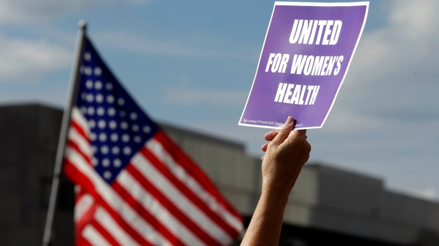 Protestors hold signs and flags as they rally during "Moral Monday" demonstrations at the General Assembly in Raleigh, N.C., Monday, July 8, 2013.