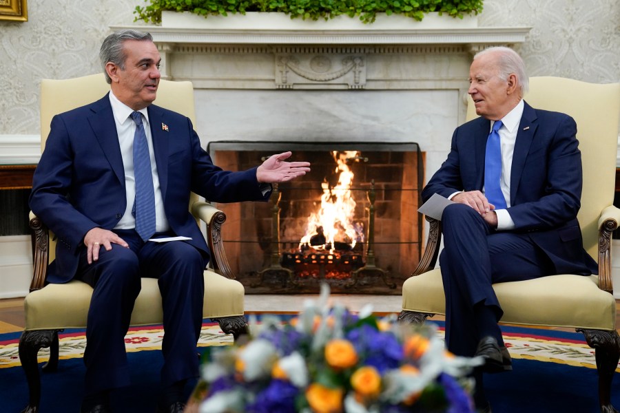 President Joe Biden meets with Dominican Republic's President Luis Abinader in the Oval Office of the White House, Thursday, Nov. 2, 2023, in Washington. (AP Photo/Evan Vucci)