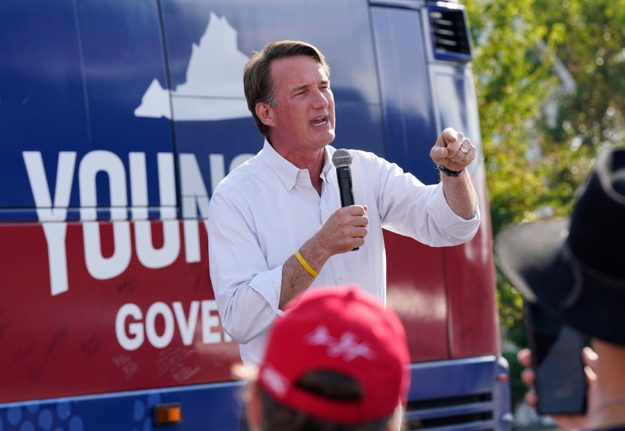 FILE - Virginia Gov. Glenn Youngkin addresses the crowd during an early voting rally Sept. 21, 2023, in Petersburg, Va. (AP Photo/Steve Helber, File)