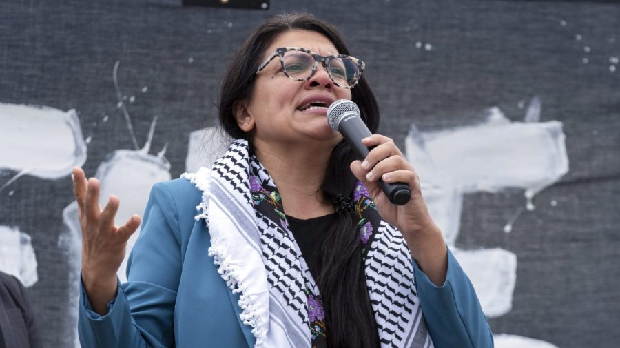 FILE - Rep. Rashida Tlaib, D-Mich., speaks during a rally at the National Mall during a pro-Palestinian demonstration in Washington, Oct. 20, 2023. (AP Photo/Jose Luis Magana)