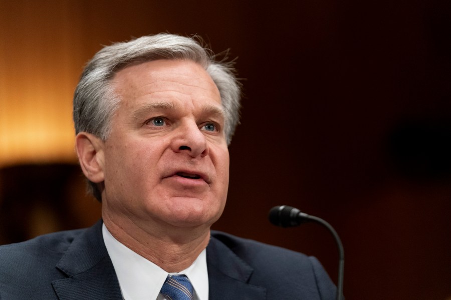 FBI Director Christopher Wray testifies during a Senate Homeland Security and Governmental Affairs Committee hearing on threats to the homeland, Tuesday, Oct. 31, 2023, on Capitol Hill in Washington. (AP Photo/Stephanie Scarbrough)