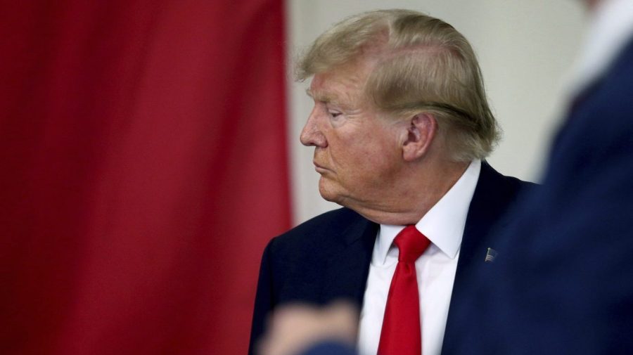 Republican presidential candidate and former President Donald Trump speaks to Texas state troopers and guardsmen at the South Texas International Airport, Sunday, Nov. 19, 2023, in Edinburg, Texas. (Delcia Lopez/The Monitor via AP, Pool)