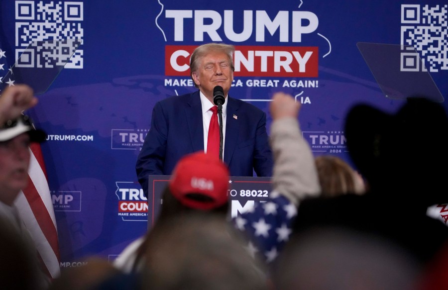 FILE - Republican presidential candidate and former President Donald Trump speaks during a rally, Nov. 18, 2023, in Fort Dodge, Iowa. Trump has long praised a particular type of foreign leader, men he describes as tough and strong, even if they're accused of chipping away at democracy. He's now celebrating Argentina's newly elected president, Javier Milei. (AP Photo/Bryon Houlgrave, File)