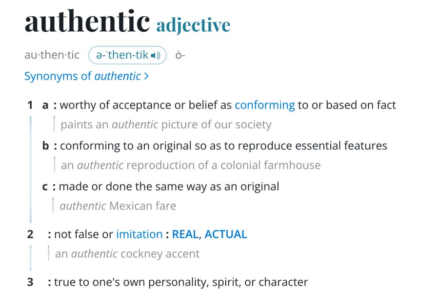 This image released by Merriam-Webster shows an online dictionary entry for authentic. (Merriam-Webster via AP)