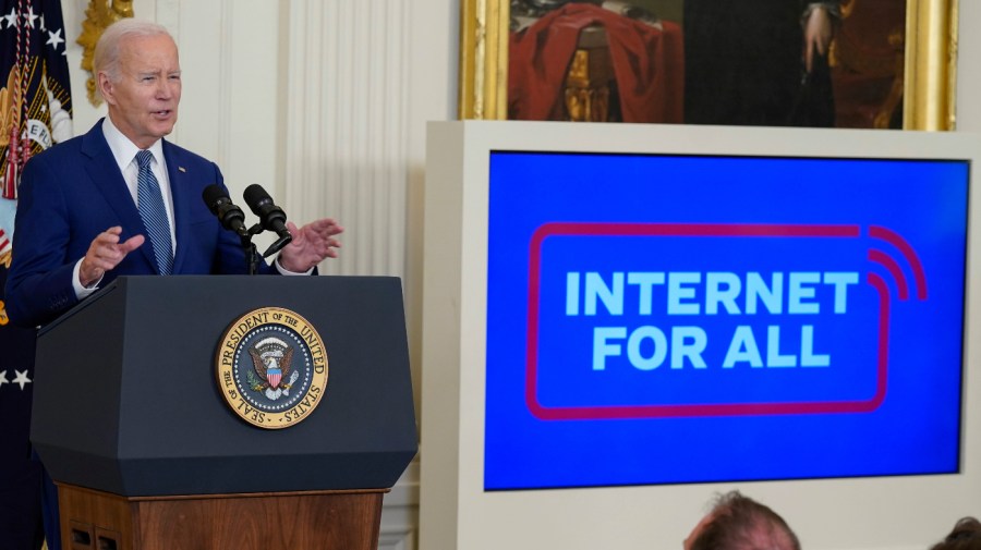 President Joe Biden speaks during an event about high-speed internet infrastructure in the East Room of the White House, Monday, June 26, 2023, in Washington.