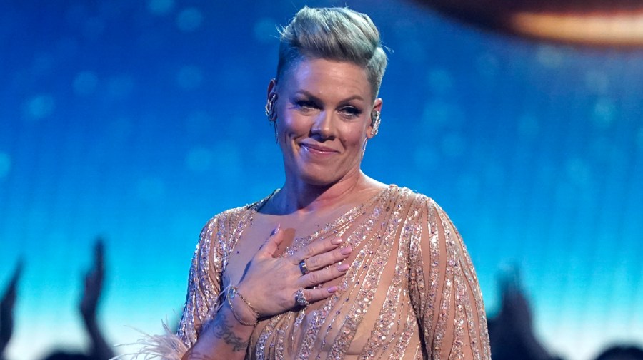 Pink performs "Hopelessly Devoted To You" during a tribute to the late singer Olivia Newton-John at the American Music Awards on Sunday, Nov. 20, 2022, at the Microsoft Theater in Los Angeles.