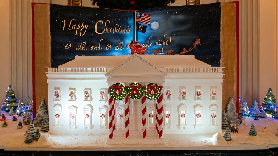 The White House gingerbread house is seen during a press preview