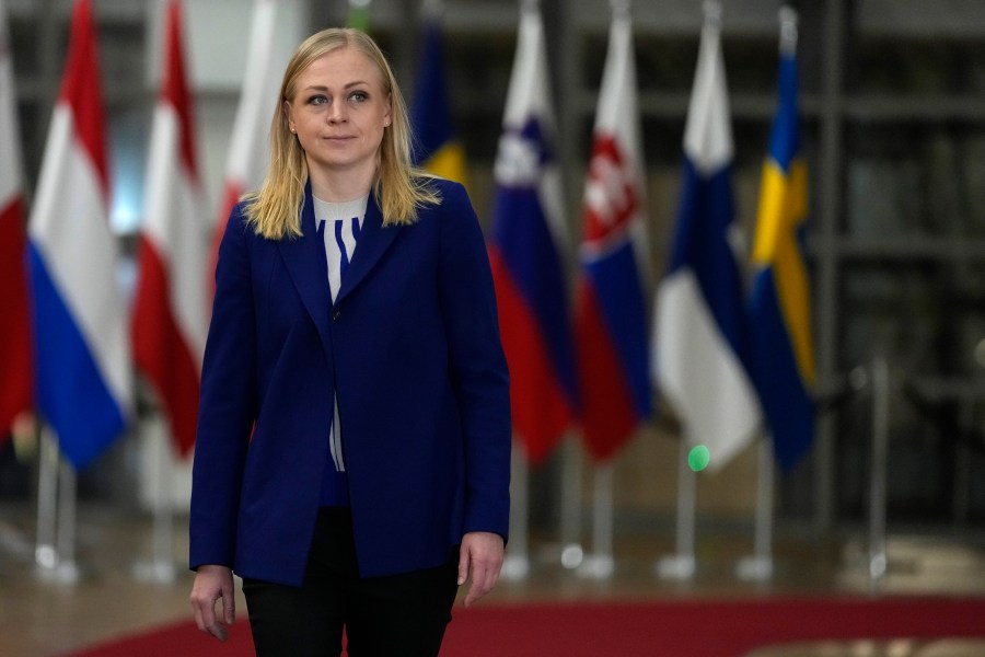 Finland's Foreign Minister Elina Valtonen arrives for a meeting of EU foreign ministers at the European Council building in Brussels, Monday, Dec. 11, 2023. Pressure mounted on Hungary on Monday not to veto the opening of European Union membership talks and the supply of economic aid to war-torn Ukraine at a pivotal EU summit this week, after Prime Minister Viktor Orban demanded that the issue be struck from the agenda. (AP Photo/Virginia Mayo)