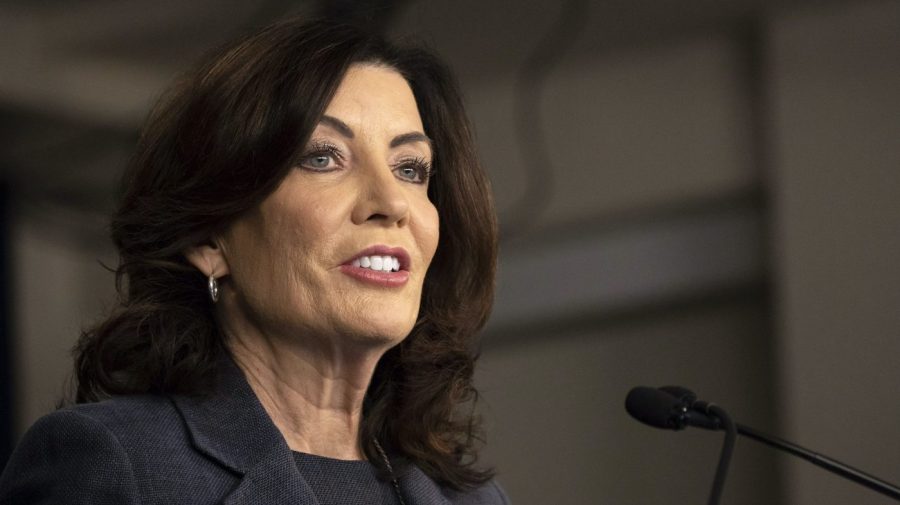 FILE - New York Gov. Kathy Hochul addresses the media during a press conference in New York, Monday, March. 13, 2023. New York's hospitals and healthcare providers are now banned from reporting medical debt to credit agencies, after Gov. Hochul signed into law a series of consumer protection bills on Wednesday, Dec. 13. (AP Photo/Yuki Iwamura, File)