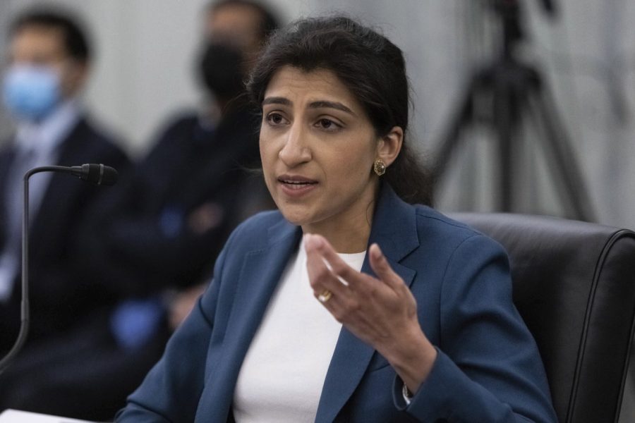 File - Lina Khan, then a nominee for Commissioner of the Federal Trade Commission (FTC), speaks during a hearing, April 21, 2021 in Washington. The FTC, now chaired by Khan, is proposing sweeping changes to a decades-old law that regulates how online companies can track and advertise to children. (Graeme Jennings/Pool via AP, File)