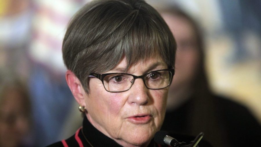 Kansas Governor Laura Kelly speaks during a news conference.