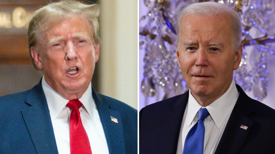 A split image of both Donald Trump and Joe Biden