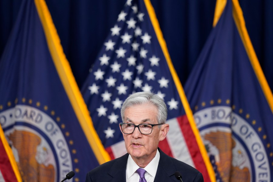 File - Federal Reserve Board Chair Jerome Powell speaks during a news conference at the Federal Reserve, Dec. 13, 2023, in Washington. On Wednesday, the Federal Reserve releases minutes from its mid-December meeting, when it kept its key short-term interest rate unchanged for a third straight time and signaled possible rate cuts in 2024. (AP Photo/Alex Brandon, File)