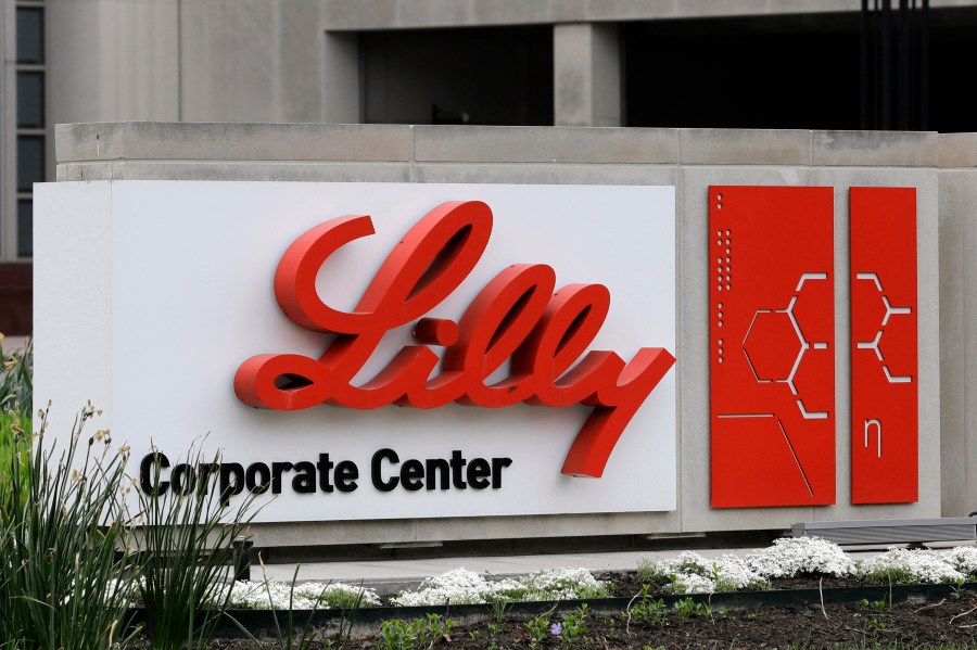 FILE - A sign for Eli Lilly & Co. stands outside their corporate headquarters in Indianapolis on April 26, 2017. Eli Lilly has launched a unique website to connect U.S. patients seeking obesity treatment to doctors, dieticians and its new weight-loss drug, Zepbound. The drugmaker said Thursday, Jan 4, 2024, it will use the site, called LillyDirect, to pair visitors with third-party mail-order pharmacies for prescriptions and to care providers through a virtual medical weight-loss clinic. (AP Photo/Darron Cummings, File) (AP Photo/Darron Cummings, File)