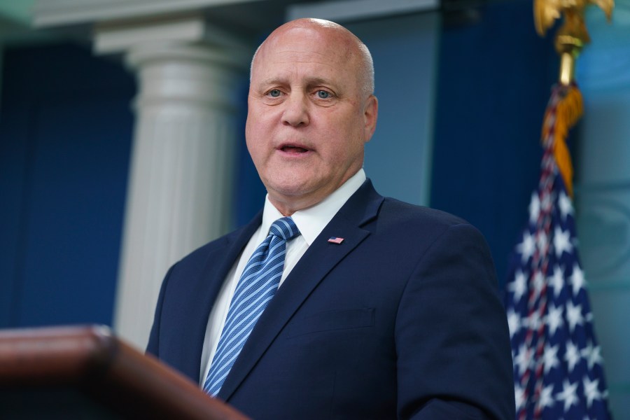 FILE - White House Infrastructure Coordinator Mitch Landrieu speaks during a briefing at the White House, May 12, 2023, in Washington. After two years as the White House infrastructure coordinator, Landrieu is leaving his post and is expected to help push publicly for President Joe Biden's reelection. (AP Photo/Evan Vucci, File)