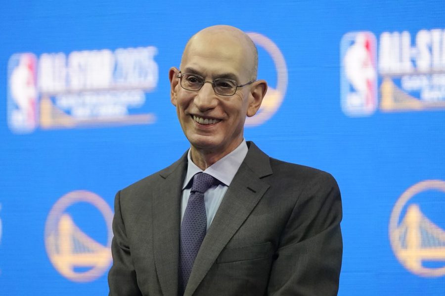 FILE - NBA Commissioner Adam Silver smiles during a news conference announcing that the 2025 NBA All-Star Game will be played in San Francisco at the Chase Center in San Francisco, Monday, Nov. 6, 2023. Oklahoma City voters on Tuesday, Dec. 12, 2023, approved a 1% sales tax for six years to help fund a new downtown arena for the NBA’s Thunder that is expected to cost at least $900 million. (AP Photo/Jeff Chiu, File)