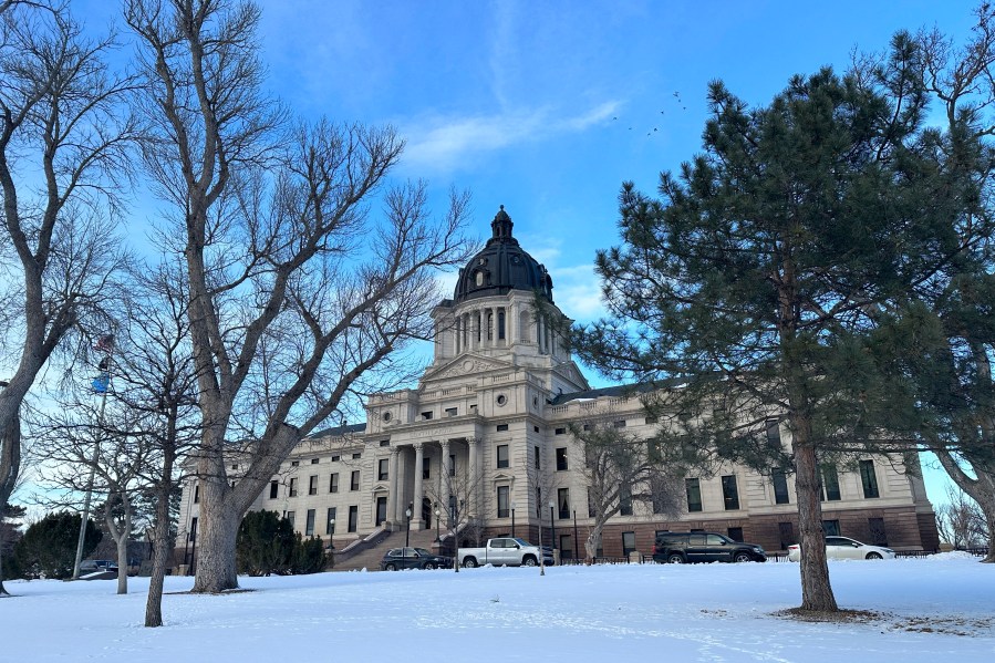 The South Dakota Capitol stands in Pierre, S.D., on Jan. 10, 2024. The South Dakota House passed a bill on Wednesday, Jan. 17, that would make xylazine, a large-animal sedative that is being mixed with deadly fentanyl and then used by people, a controlled substance. (AP Photo/Jack Dura)