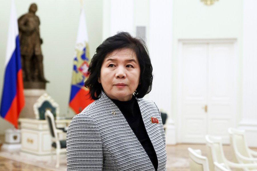 FILE - North Korean Foreign Minister Choe Son Hui arrives to meet with Russian President Vladimir Putin at the Kremlin in Moscow, Russia, Tuesday, Jan. 16, 2024. North Korea said Sunday it has agreed to further strategic and tactical cooperation with Russia to establish a “new multi-polarized international order,” as the two countries work to build a united front in the face of their separate, intensifying tensions with the United States. (Artyom Geodakyan/Sputnik, Kremlin Pool Photo via AP, File)