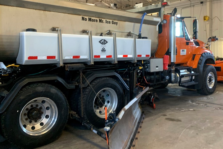 This image provided by the Minnesota Department of Transportation shows No More Mr. Ice Guy in Duluth, Minn. Snowplows are essential to enduring winter in Minnesota, so maybe it's not surprising that every year thousands of people vote on names for the giant machines — everything from Plowy McPlowFace to Darth Blader. The often-icy state began naming its 800 plows in 2020 and will announce winners of its 2023-2024 Name a Snowplow contest next week, adding eight selections to more than three dozen names that already grace trucks already rumbling down the state's roads. (Minnesota Department of Transportation via AP)