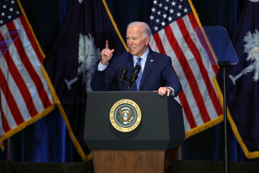 President Joe Biden speaks at the First in the Nation Celebration held by the South Carolina Democratic Party at the State Fairgrounds, Saturday, Jan. 27, 2024, in Columbia, S.C. (AP Photo/Artie Walker Jr.)