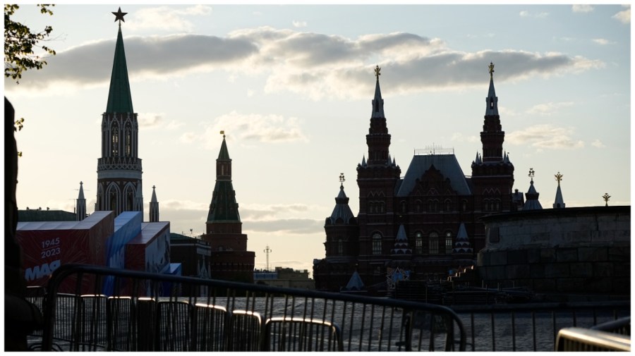 FILE - A view the Red Square with the Historical Museum, right, and the Kremlin Towers in background in Moscow, Russia, on April 29, 2023. A Moscow court has arrested a U.S. citizen on drug charges, a move that comes amid soaring Russia-U.S. tensions over Ukraine. (AP Photo/Alexander Zemlianichenko, File)