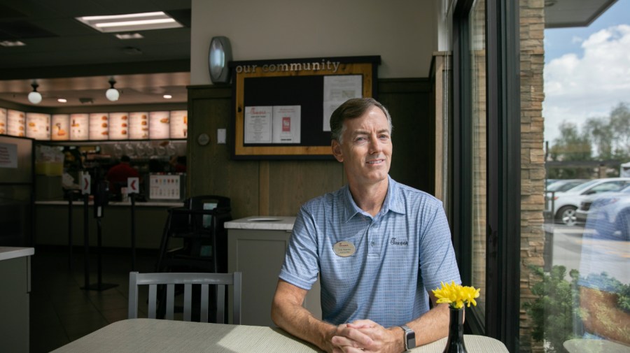 Troy Seavers sits for a portrait in his Chick-Fil-A franchise in Phoenix, Arizona on August 31, 2023.