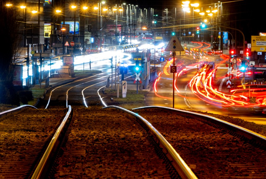 Empty rails are pictured in Frankfurt, Germany, Friday, Feb. 2, 2024, as employees of public transport in Germany went on a one-day warning strike. (AP Photo/Michael Probst)