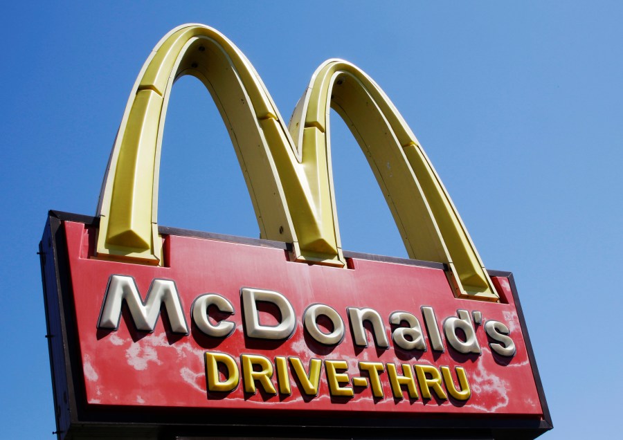 FILE - A McDonald's sign is displayed at a McDonald's restaurant in East Palo Alto, Calif., Friday, April 20, 2012. McDonald's reports earnings Monday, Feb. 5, 2024. (AP Photo/Paul Sakuma, File)