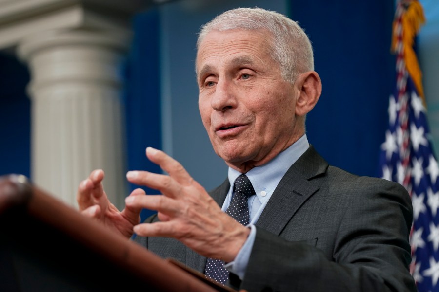 FILE - Dr. Anthony Fauci, Director of the National Institute of Allergy and Infectious Diseases, speaks during a press briefing at the White House, Tuesday, Nov. 22, 2022, in Washington. Viking announced Thursday that Fauci's memoir, “On Call: A Doctor’s Journey in Public Service” will be published in June 18. (AP Photo/Patrick Semansky, File)